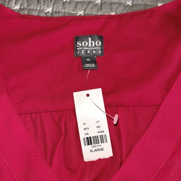 New York & Company Women’s Bold Pink V-Neck Blouse Size XL - Picture 6 of 7